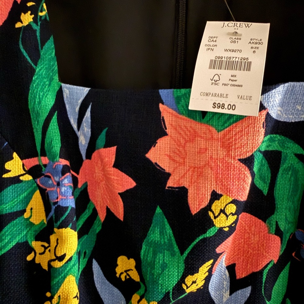 J.Crew Navy Floral Dress with Pink and Yellow Accents